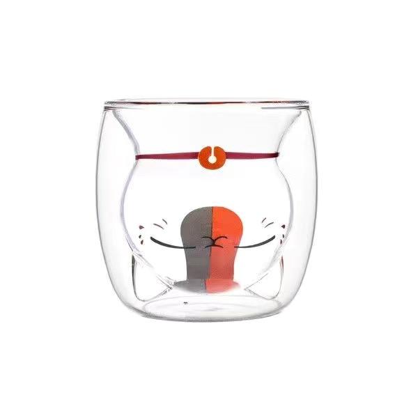 Стеклянная чашка с мультяшным котом, двухслойная стеклянная кружка, чашка для воды, чашка для молока, чашка для сока, кофейная чашка