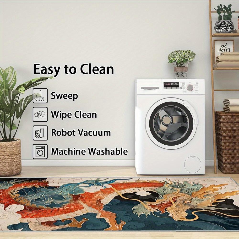 Dragon Mat - Non-Slip Washable Soft Polyester Area Mat with Vibrant Fantasy Dragon Design, Asian-Inspired Home Deco