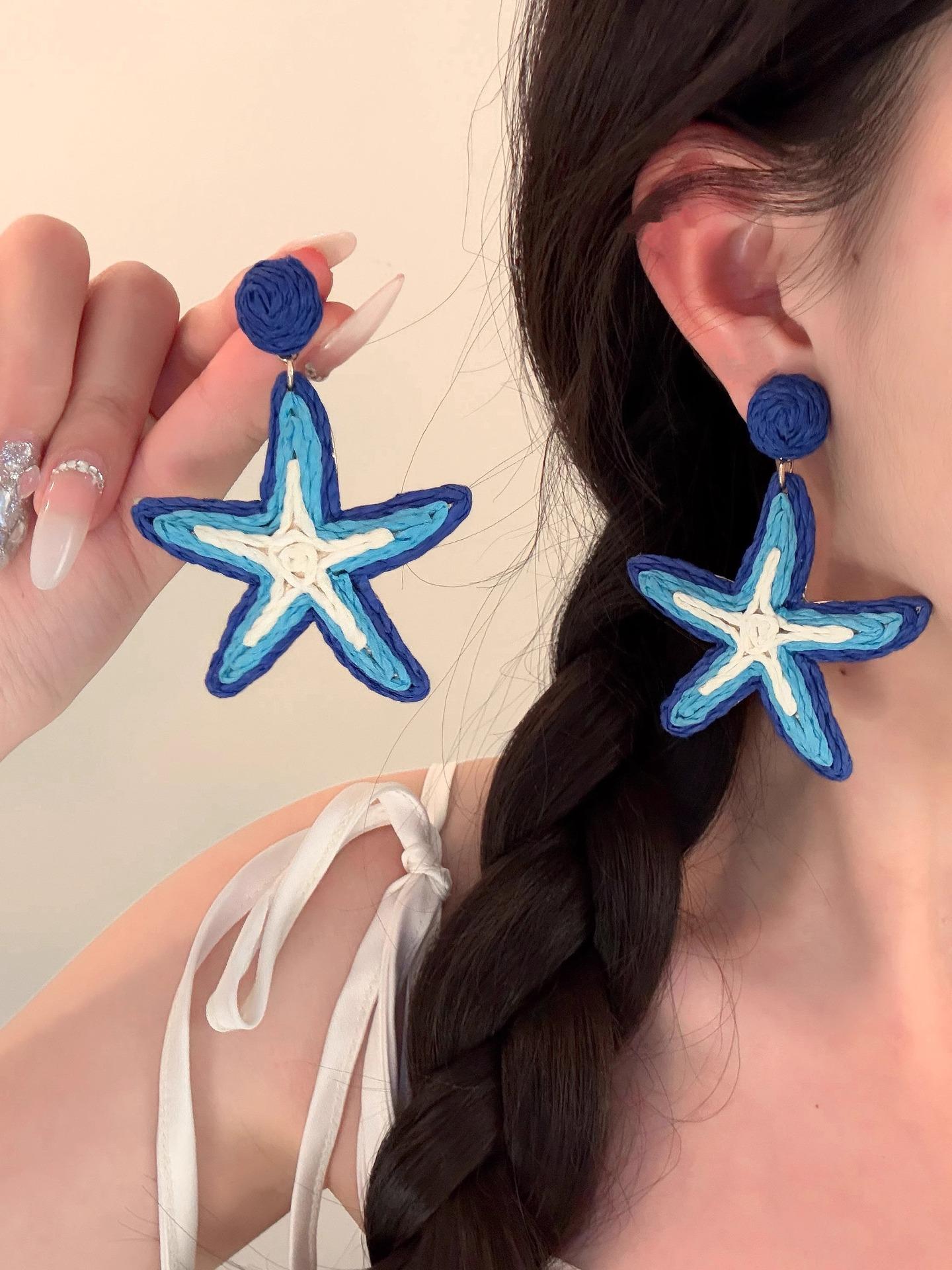

1 Pair Bohemian Style Weaving Colorful Simulated Starfish Dangle Drop Earrings Women Ocean Animal Earrings Summer Beach Jewelry синий