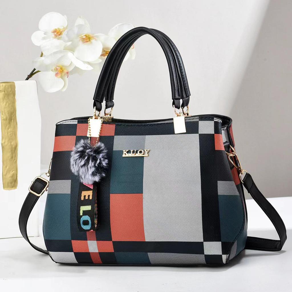 Taizhou Women's Color Block Plaid Handbag - Korean Style Single Shoulder & Crossbody Bag