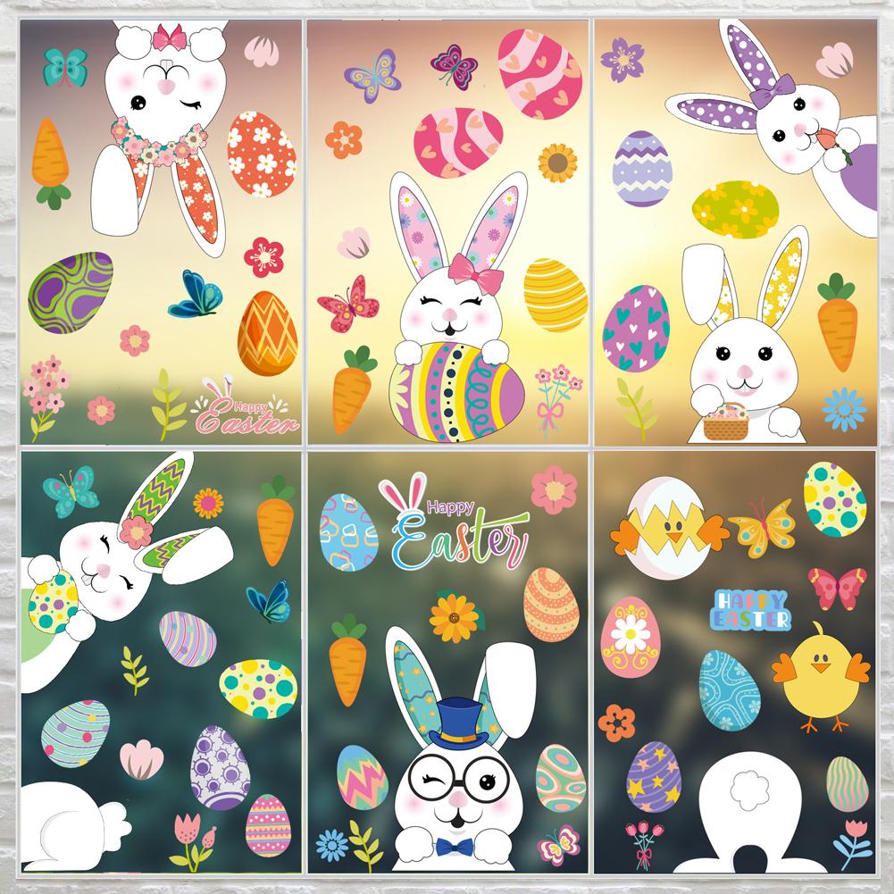 Cartoon Easter Eggs Window Stickers Self adhesive Wall Decals Party Supplies Gifts For Easter Holiday Decoration