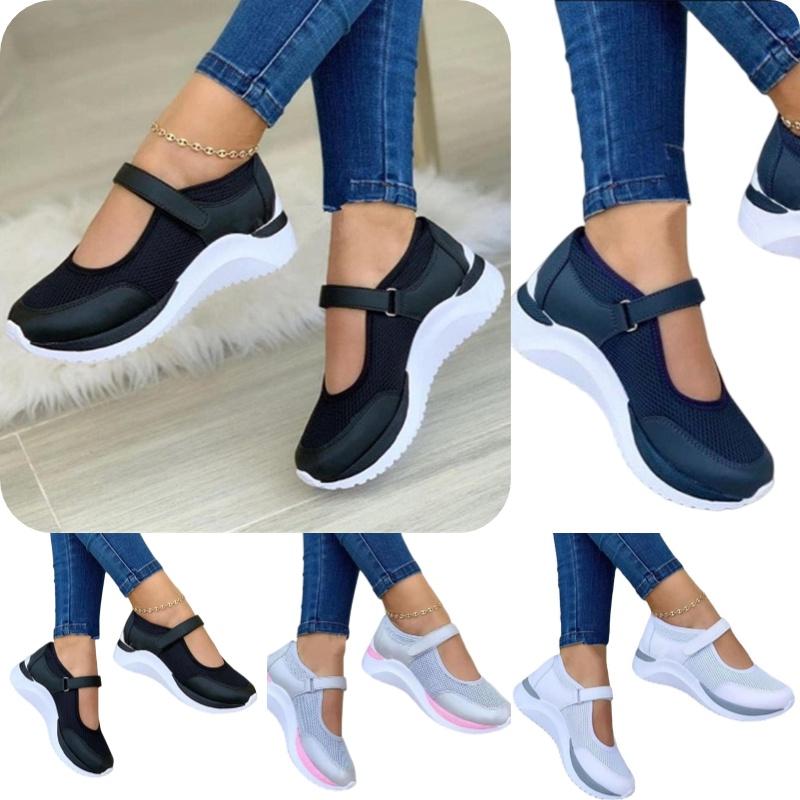 Summer Round Toe Thick Bottom Magic Sticker Knitted Mesh Casual Women's Shoes