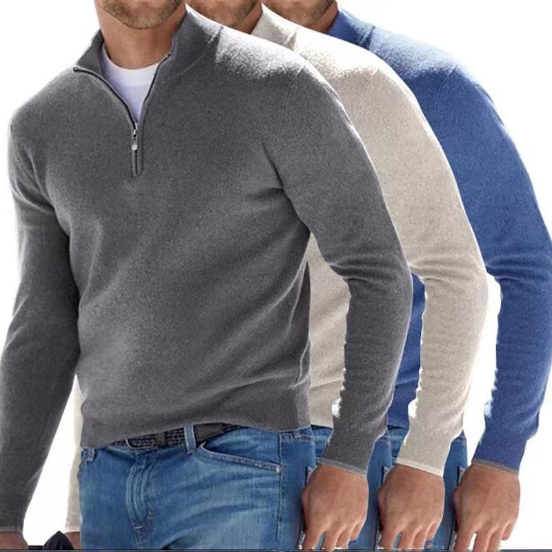 2026 Autumn Men's Long Sleeve V-Neck Wool Plush Polo Shirt