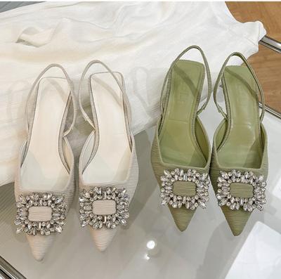Baotou Sandals Women's Stiletto Summer Design Sense Fairy Wind Word with Rhinestone Pointed Temperament High Heels Women