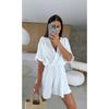 Summer Fashion Cross V Neck Loose Women Jumpsuits Casual Solid Color Short Sleeve Elegant Simple Party Playsuits Office Streetwear Women's Clothing