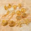 Ocean Elements Scallop Titanium Steel Earrings, 18K Gold Stainless Steel Ear Rings, Conch Starfish Studs