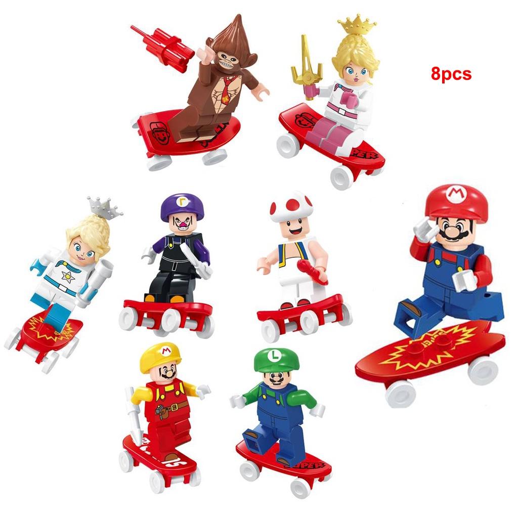 Супер Марио Брос Минифигурка Скейтборд Блоки 8 шт Детский Подарочный Набор