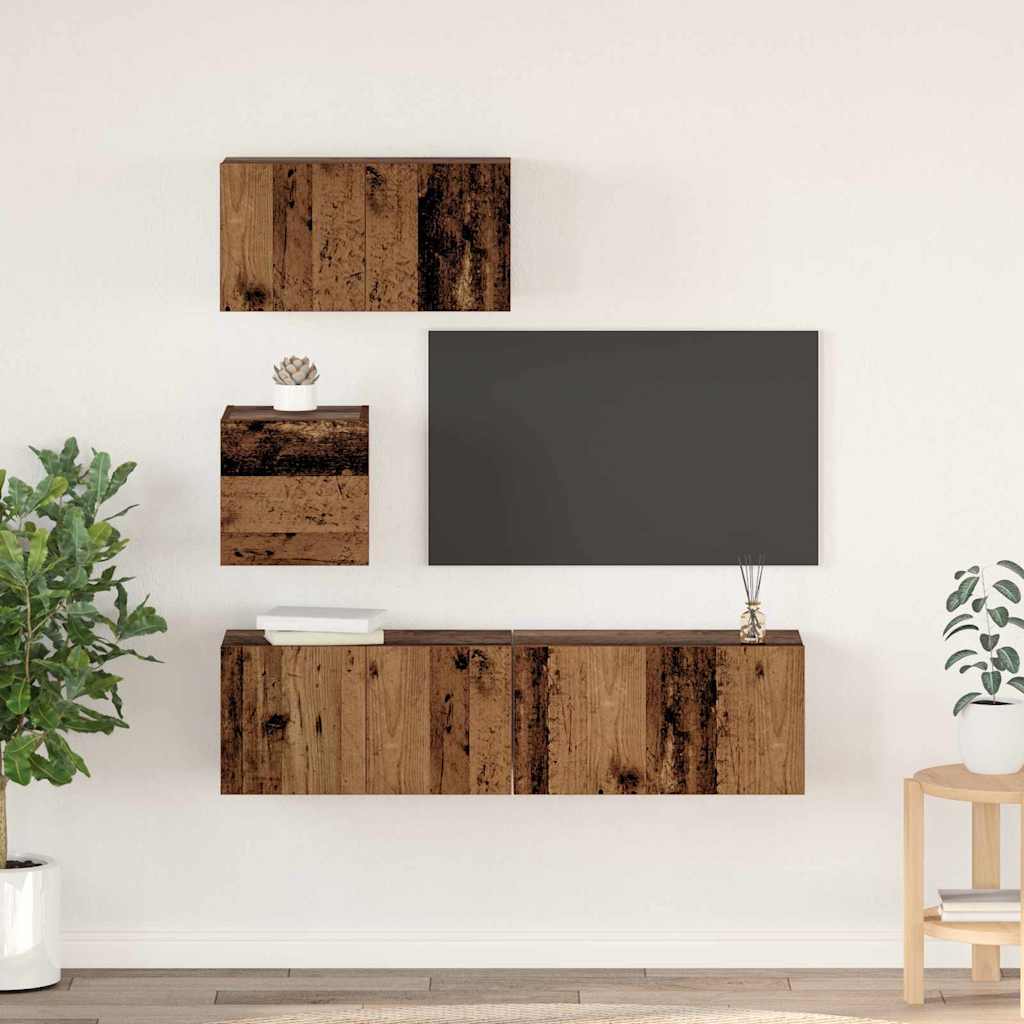 Wall Mounted TV Cabinet Set 4 pcs Reclaimed Wood Effect Particleboard