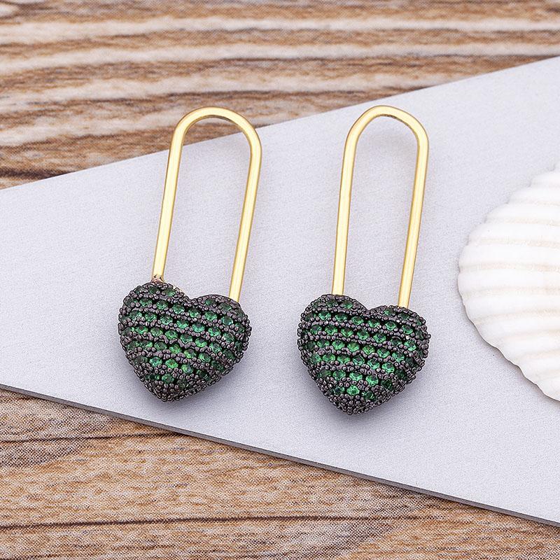 

AIBEF 5 Colors Romantic Heart Drop Earrings Micro Pave Mini Cubic Zirconia Pendant Earrings Women Girls Engagement Wedding Party зелений