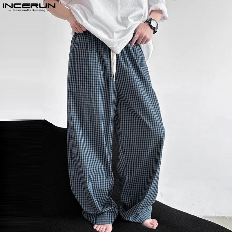 

INCERUN Men Elastic Waist Plaid Casual Long Harem Pants Trousers 4XL синій