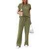 Damen Entspannter Zweiteiler Outfit Kurzarm Oberteil Kordelzug Taille Weiter Bein Passendes Set