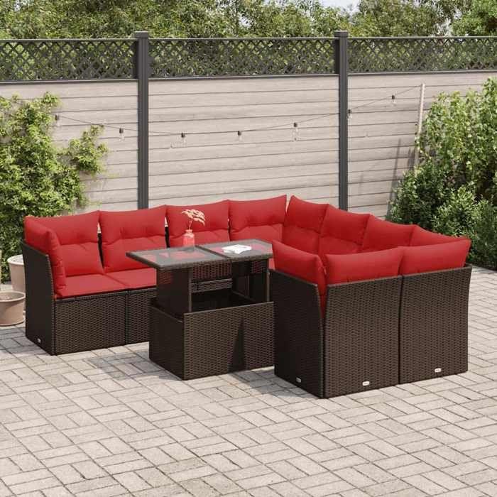 VidaXL Garden Lounge Set with Cushions 9pcs Brown Wicker Acacia, Outdoor Sofa Set, Garden Furniture, 3326135
