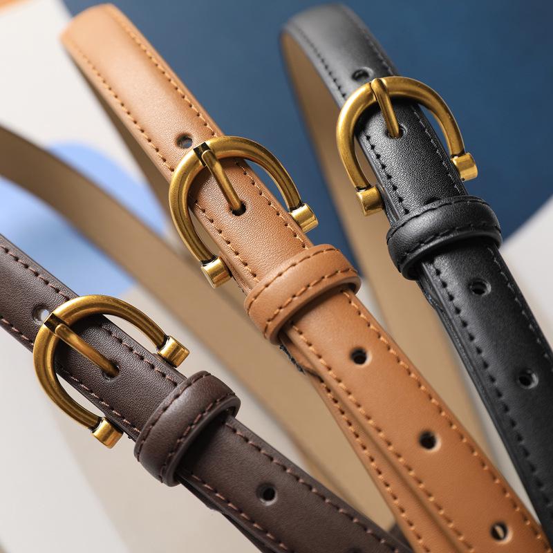 Korean Style Women's Genuine Leather Thin Waist Belt - Retro Pin Buckle, Versatile and Stylish