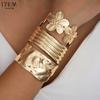 3Pcs/Set Fashion Gold Color Flower Irregular Metal Cuff Bangles Vintage Geometric Wide Bangles Bracelet For Women Men Jewelry