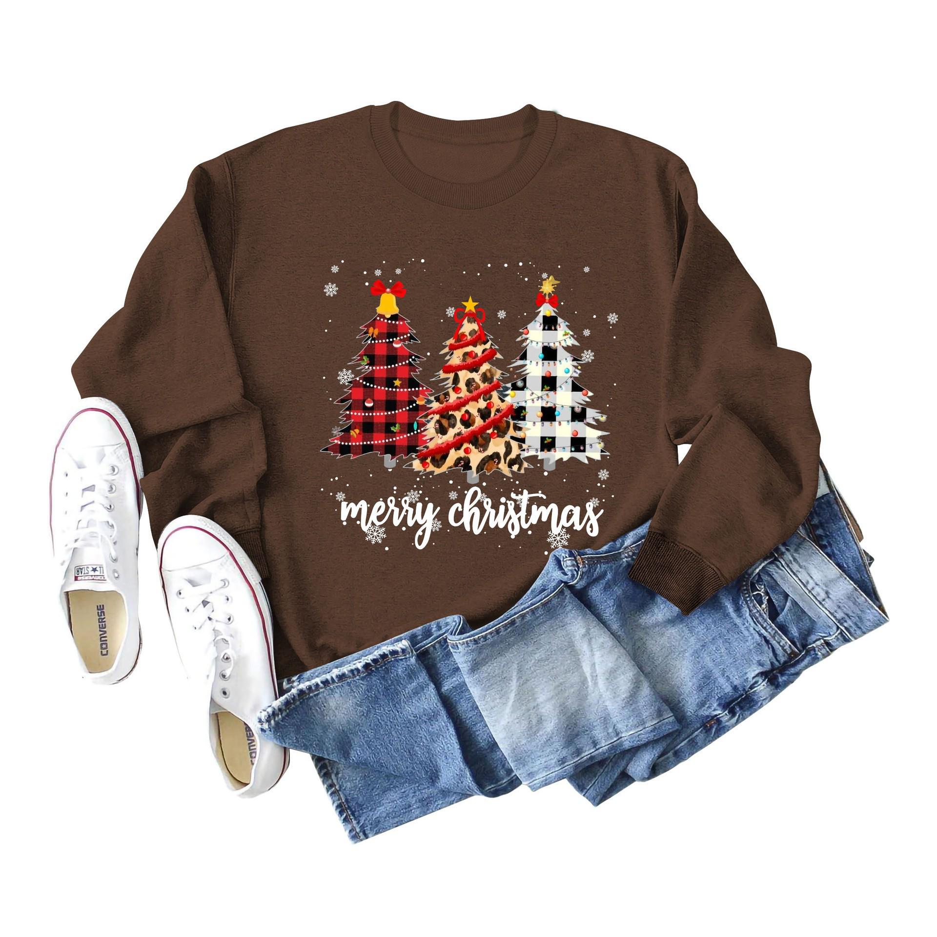 

European & American Merry Christmas Tree Crew Neck Women s Long Sleeve Sweatshirt XL