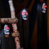 Halloween Hanging Ghost Skull with Long Hair Glowing Eyes Terror Skull Ghost House Head Skeleton Props 2024 Halloween Decoration