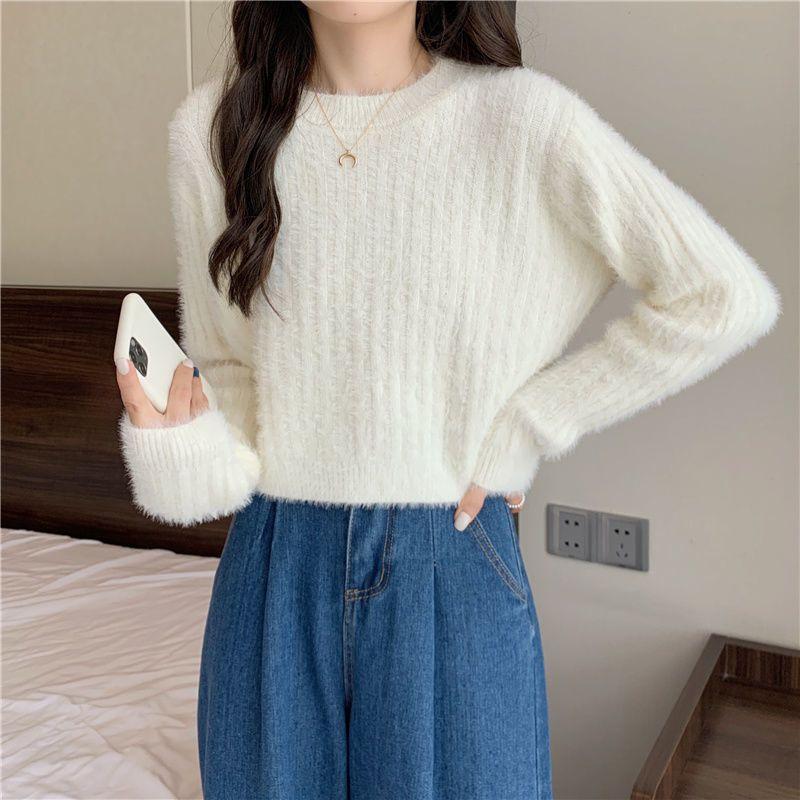 Early Spring Mink Sweater for Women Autumn and Winter Short Thickened Warm Pullover Sweater Ins Jumpers