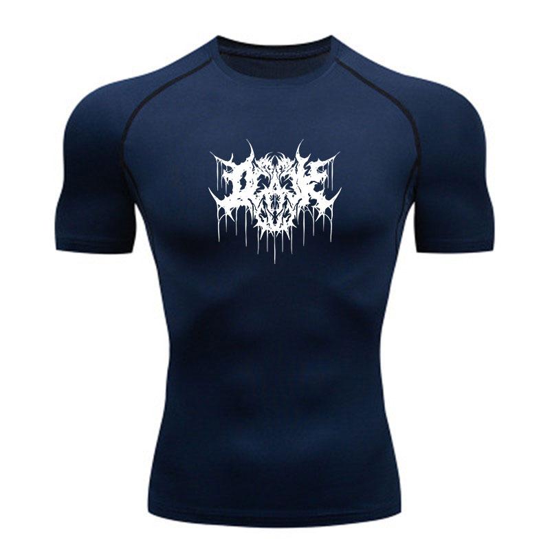 Camiseta de Compresión Fitness para Hombre, Estampado Estilo Black Death Metal Secado Rápido Transpirable Deportiva para Entrenamiento Gimnasio Deportes Carrera Uso Diario