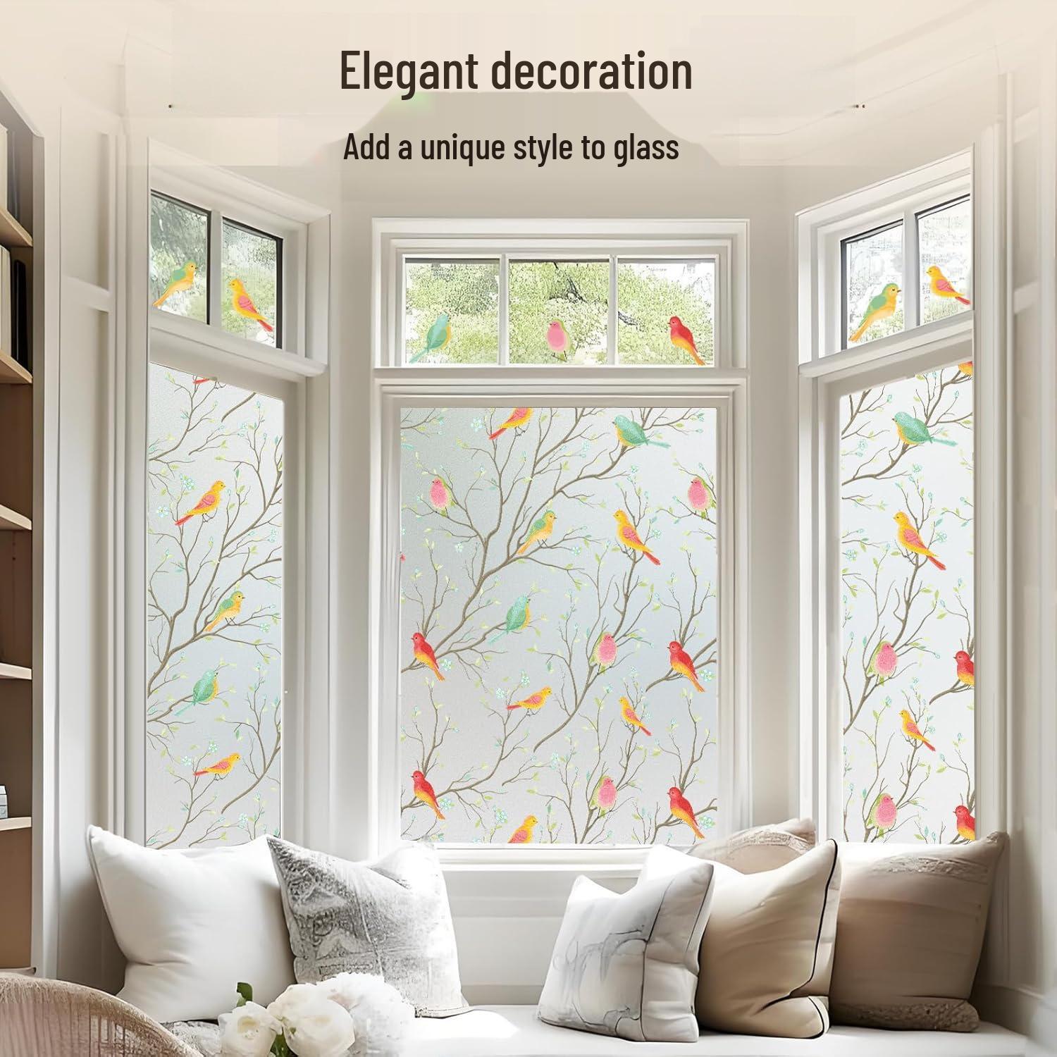 Electrostatic Colorful Birds Window Privacy PET Film Sticker 30x100 cm