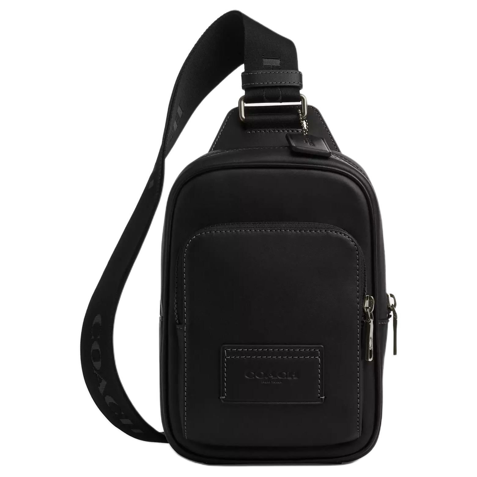 

Coach Racer Pack 13 Metal Logo Zipper Closure Smooth Calfskin Crossbody Chest Bag Mini Men Bags Black CX071-QBBK Basic Set (Bag+Dust Bag)