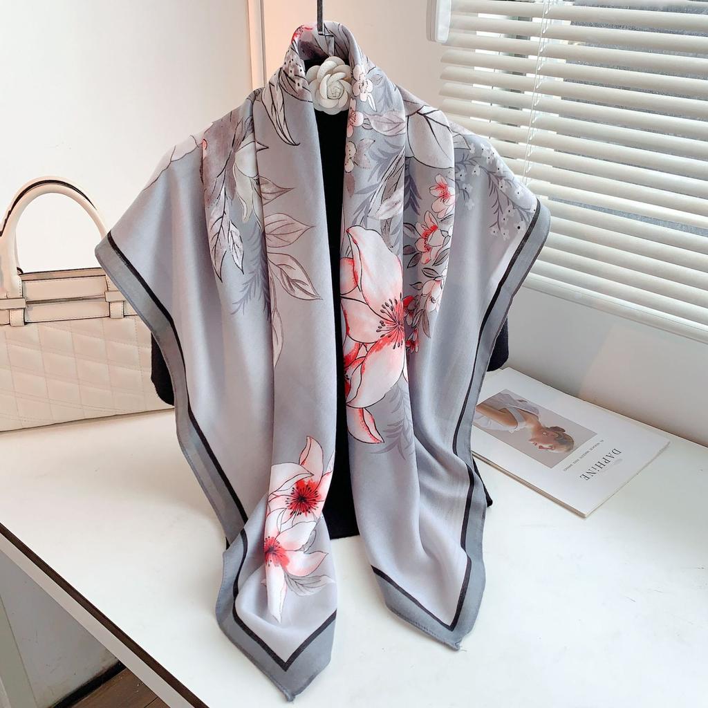 New velvet wool feel large square scarf women's light luxury temperament decorative shawl printed warm scarf