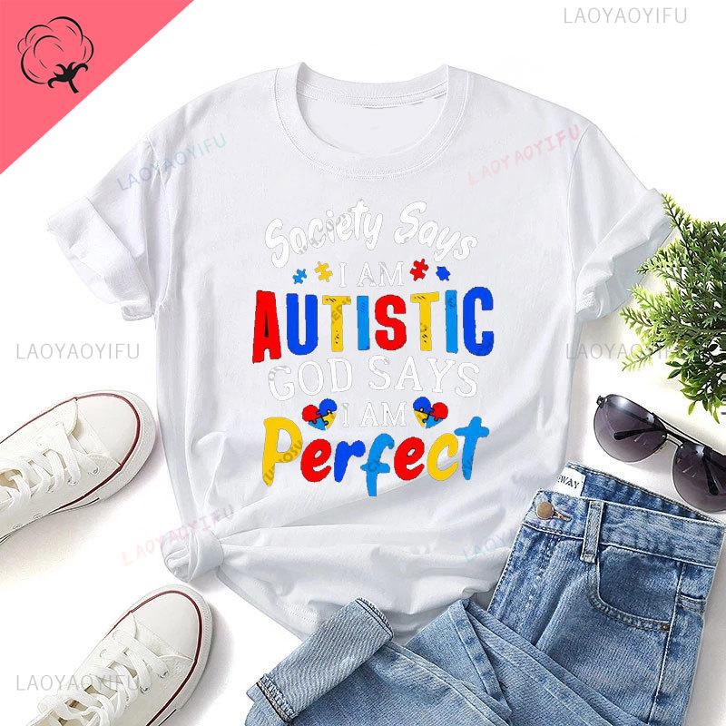 Womens Tshirt Fashion Street Short Sleeve Tops Cotton Shirt Its OK To Be Different Autism Awareness Bears Adults Kids Tops