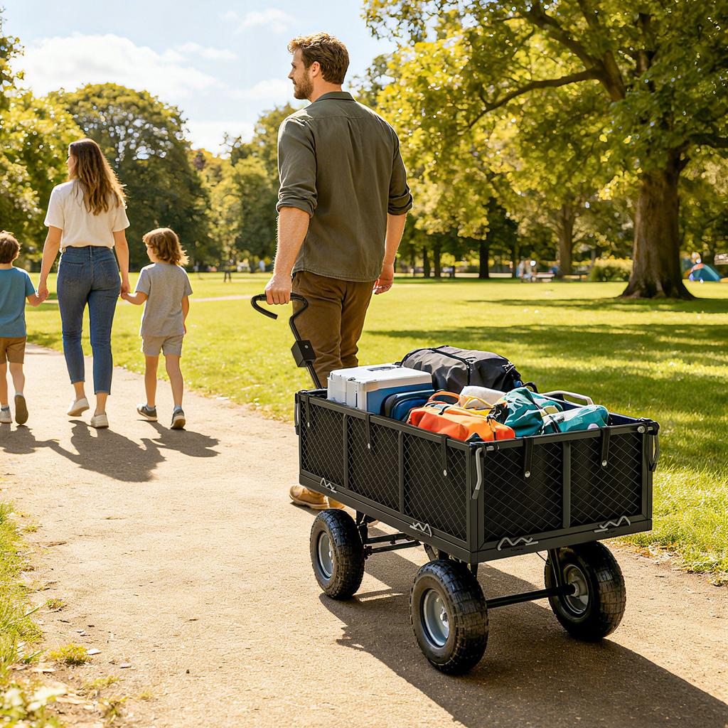 114L Steel Frame Garden Cart Trolley - Black
