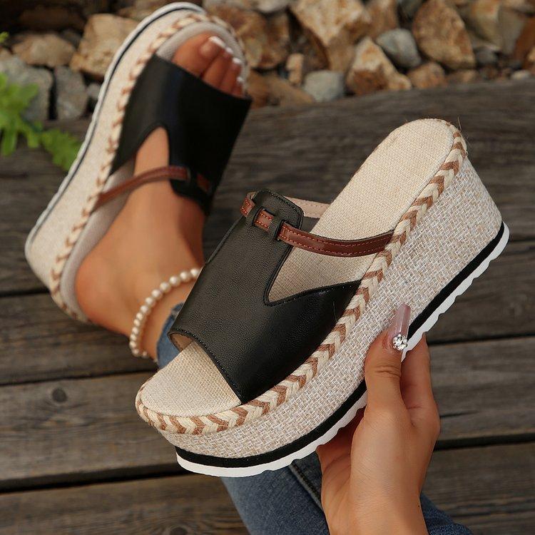 

Обувь больших размеров Толстоподошвенные тапочки для увеличения роста Повседневные танкетки и тапочки 41 чёрный