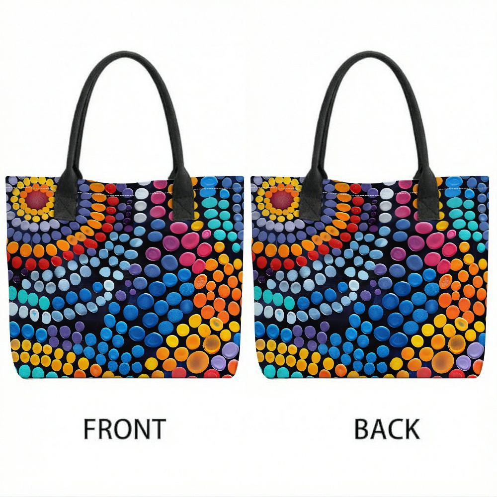 Colorful Dot Art Canvas Tote Bag Casual Large Capacity Daily Handbag for Women Stylish Outdoor Travel Shopping Carryall