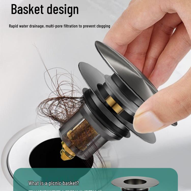 Universal Press-Type Pop-Up Washbasin Stopper Cover, Leak-Proof Core Drain for Countertop Basin