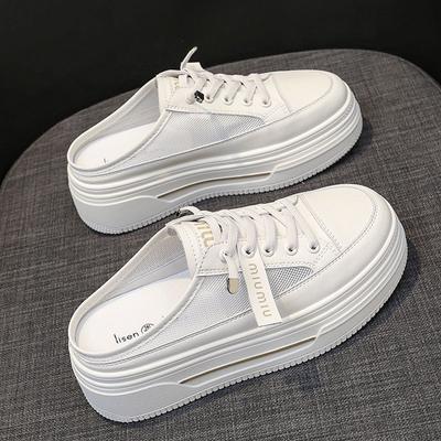 Sponge Cake Thick-soled Bag Head  Women's Summer Wear New Mesh Breathable No Heel Little White Shoes Board Shoes