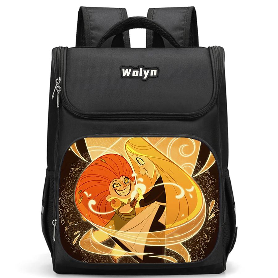 Schulrucksack mit mehreren Fächern, Geeignet für Jungen, Großer Cartoon-Wolfwalkers-Rucksack, Strapazierfähiger Kinderrucksack für 6-10