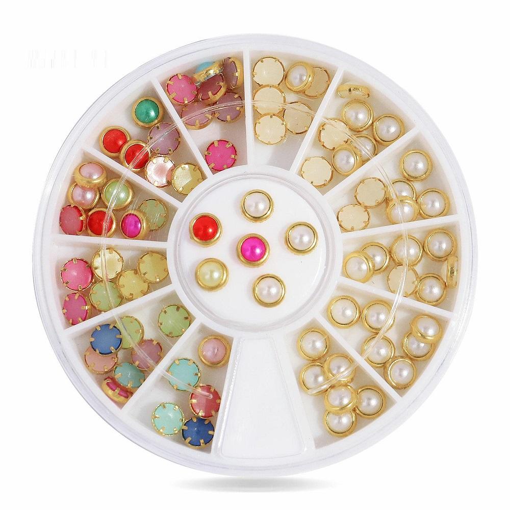 1 Box Rose Gold Rivet Alloy Nail Studs Geometry Star Round 3D Nail Art Decoration In Wheel