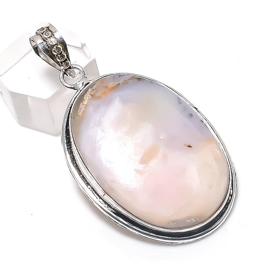 Natural Pink Opal Gemstone 925 Sterling Silver Jewelry Pendant 2.21" q3D73