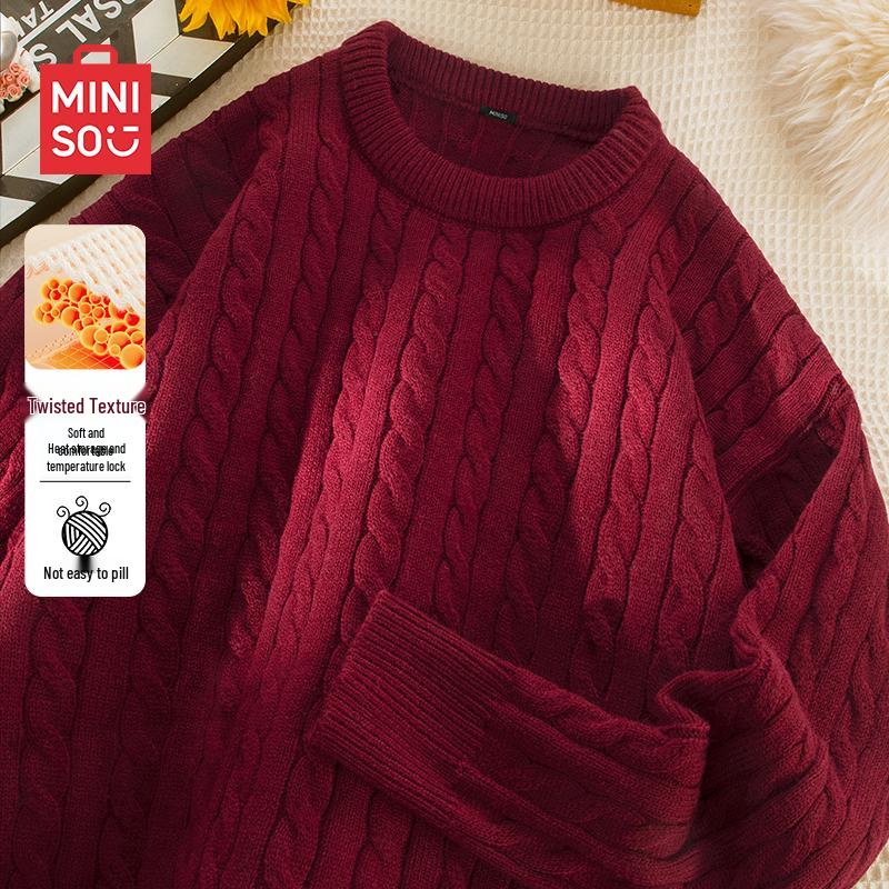 

MINISO Men s Loose Fit Cable Knit Sweater 3XL