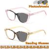 Women Popular Cat Eye Photochromic Reading Glasses Lady's Personalized Blue Light Blocking Color Changing Far Sight Eyeglasses