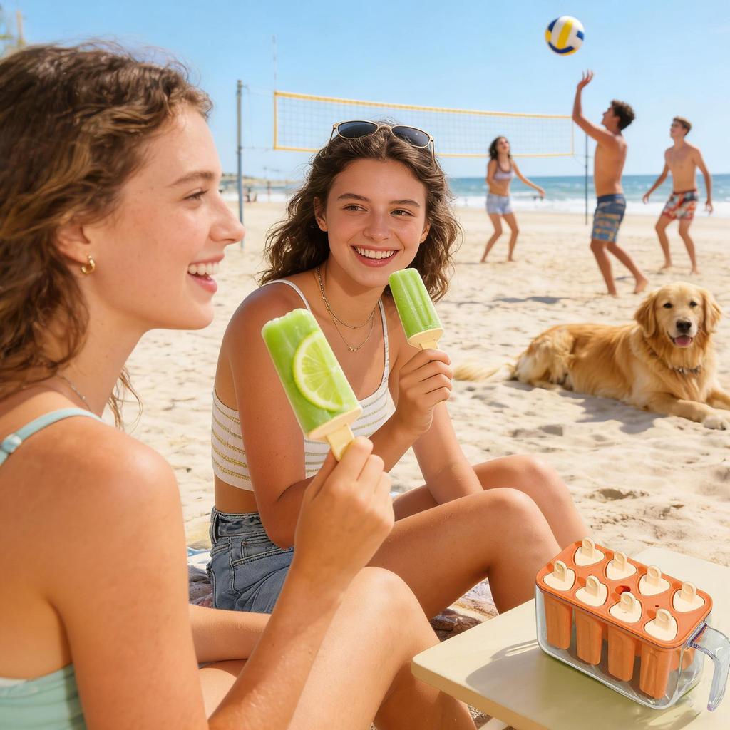 8-Cavity Ice Pop Mold Reusable Easy-Release Freezer Tray With Sticks Silicone Popsicles Maker For Kids Adults Home Party Kitchen