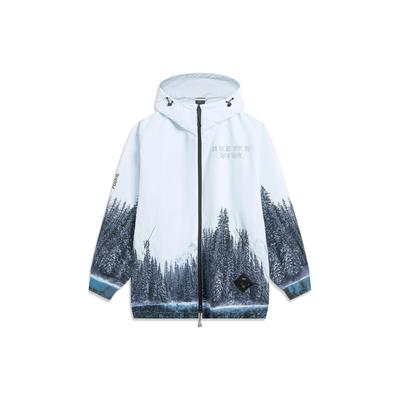 Li Ning Wade X Artist DFT Série de Colaboração Moletom com Capuz e Zíper Estampa Integral Letras Jaqueta Masculina Branco AFDT773-1
