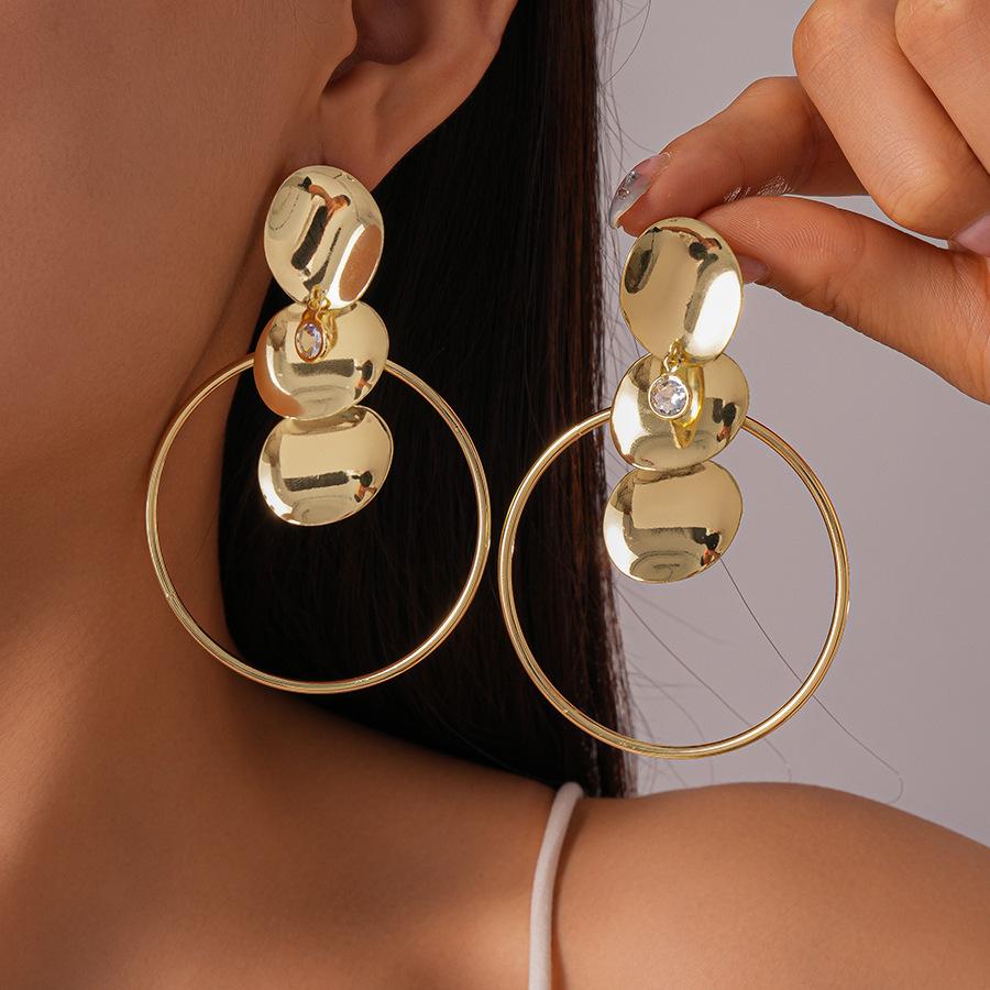 Iron irregular round silver needle earrings simple niche earrings