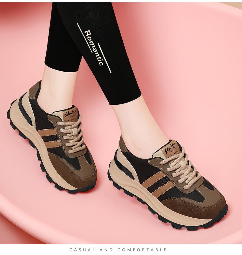 Golden Rabbit Women's Genuine Leather Height-Boosting Casual Sneakers 2024 - Breathable, Versatile Soft Sole Sports Shoes.