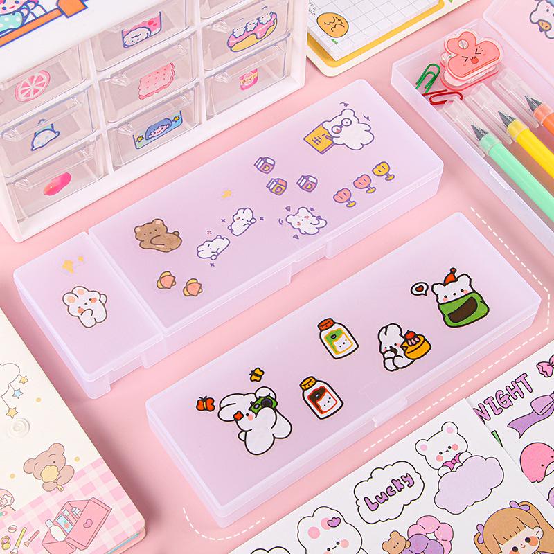 Transparent Frosted Minimalist Pencil Case - Multifunctional PP Stationery Storage Box for Students