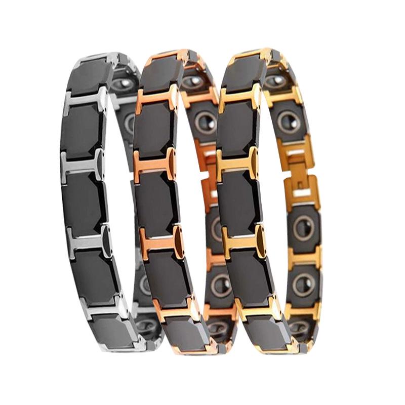 Magnetic Titanium Steel & Ceramic Bracelet for Couples - Black Ocher Design