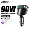 90W Car Charger QC3.0 PD Fast Charging Adapter Phone Chargers with Digital Display Cigarette Lighter Auto Accessories