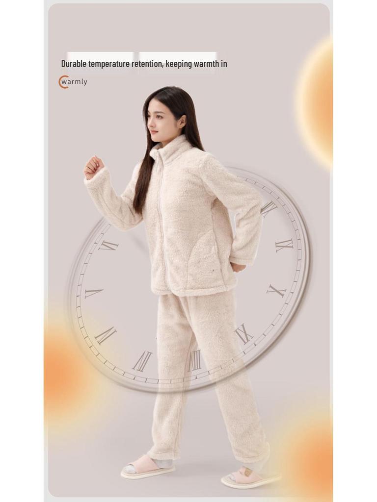 Women's Cloud Coral Fleece Pajama Set - Autumn/Winter 2025, High-Neck Flannel with Plush Velvet