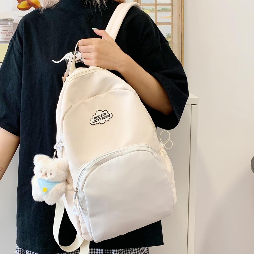 Schoolbag Japanese ins style schoolbag girl backpack high value solid color simple contrasting color casual college student class backpack
