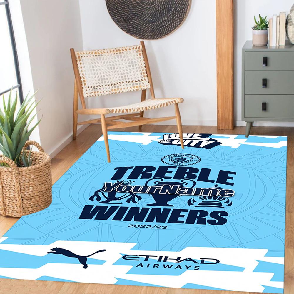 Manchester City Customizable Name Floor Mat Suitable for Kitchen Bedrooms Balcony Hallway Anti-slip Rug Anime Office Decor Gift for Festivals