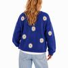 Women's Single Breasted Embroidered Knit Cardigan Sweater with Button Front and Long Sleeve
