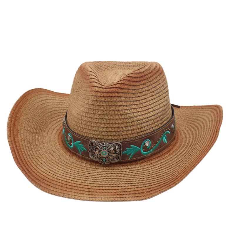 Foreign Trade Export Ethnic Style Butterfly Straw Hat Tibetan Tibetan Western Cowboy Top Hat Beach Sunshade Sun Protection Jazz Hat