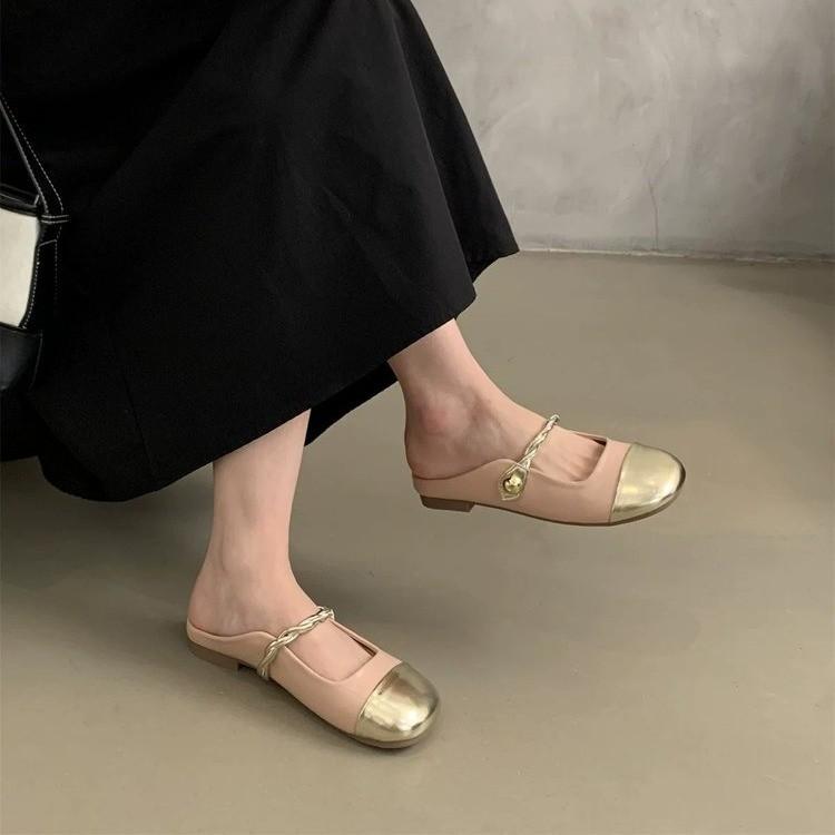 Baotou half slippers female summer wear gentle fairy style temperament soft flat bottom one pedal evening French sandals