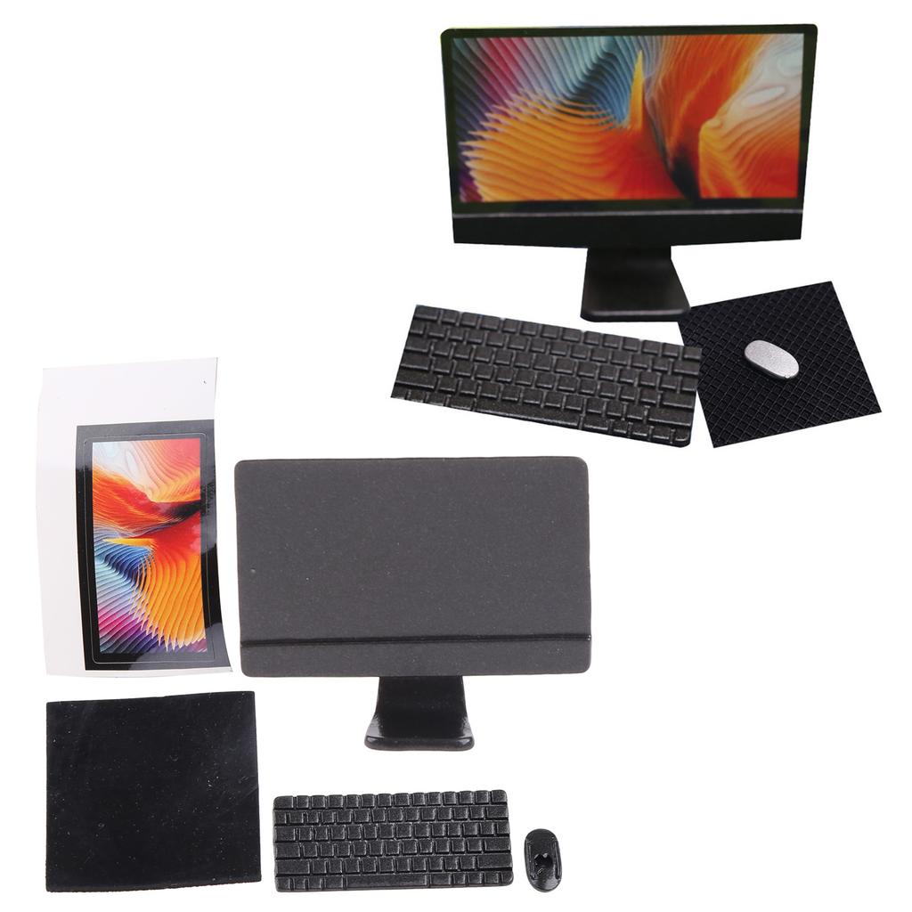 Toy Model Desktop Mini PC Computer for W/ Keyboard Mouse for 1/12 for Doll House Living Room Office Accessory Kids Role